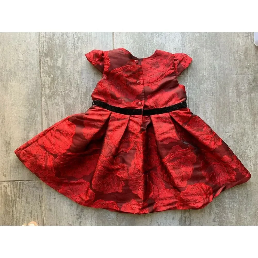 THE CHILDREN'S PLACE Red Rose Special Occasion Holiday Baby Girl Dress 12-18m